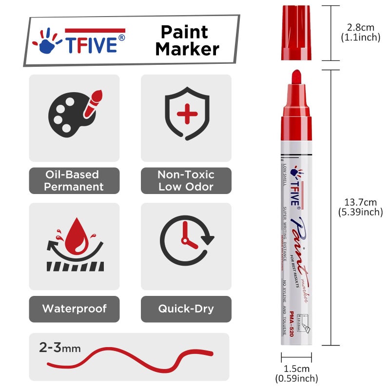 TFIVE White Paint Pens Markers - 12 Pack Oil Based Permanent Marker, Medium Tip, Never Fade, Quick Dry, Waterproof Paint Pen for Rock Painting, Wood, Plastic, Canvas, Glass, Metal, Rubber - Image 2